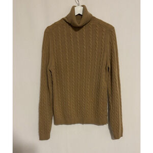 Ann Taylor Cashmere Sweater Medium Turtleneck Tan Cableknit